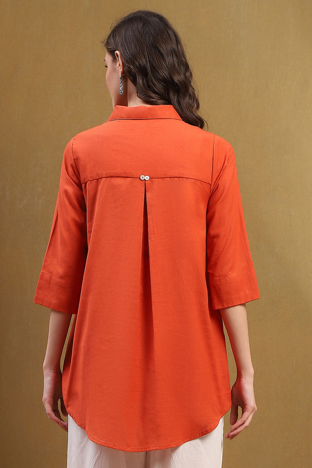 Dusk Blue Cotton Blend Solid Straight Shirt Style Kurti image number 3