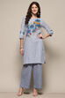 Blue Cotton Straight Suit Set image number 6