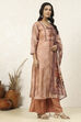 Peach Silk Blend Printed  Embroidered Unstitched Suit Set image number 6