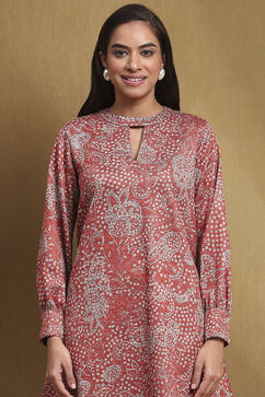 Red Knitted Block-Print Winter wear Short Kurta image number 1