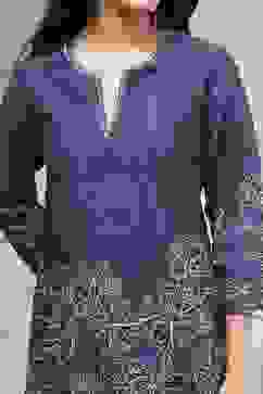 Teal Blue Cotton Printed Straight Suit Set image number 1