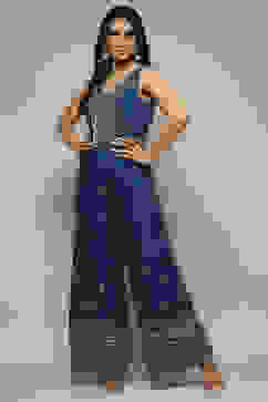 Blue Embroidered Straight Jumpsuit image number 0