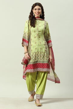 Green Art Silk Straight Kurta Salwar Pant Suit Set image number 7