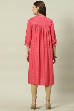 Coral Rayon Flared Printed Kurta image number 4