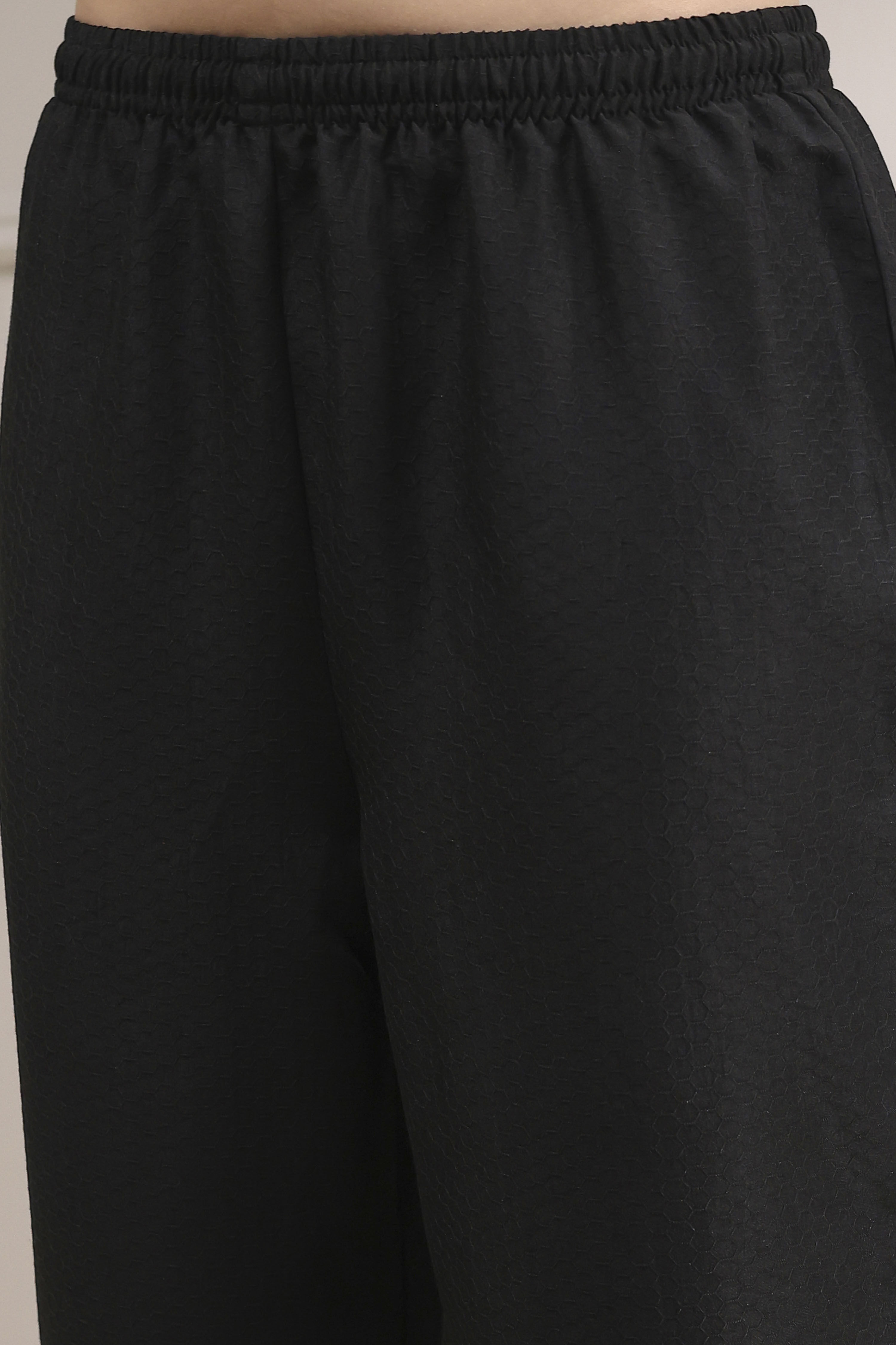 Black Textured Straight Kurta Pants Set image number 2