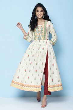 Cream Cotton Printed Kurta image number 4