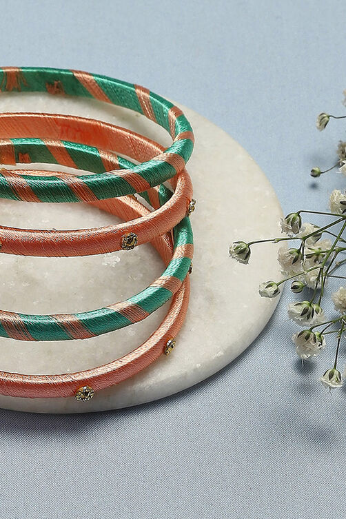 Light Pink & Turquoise Plastic & Thread Bangles image number 1
