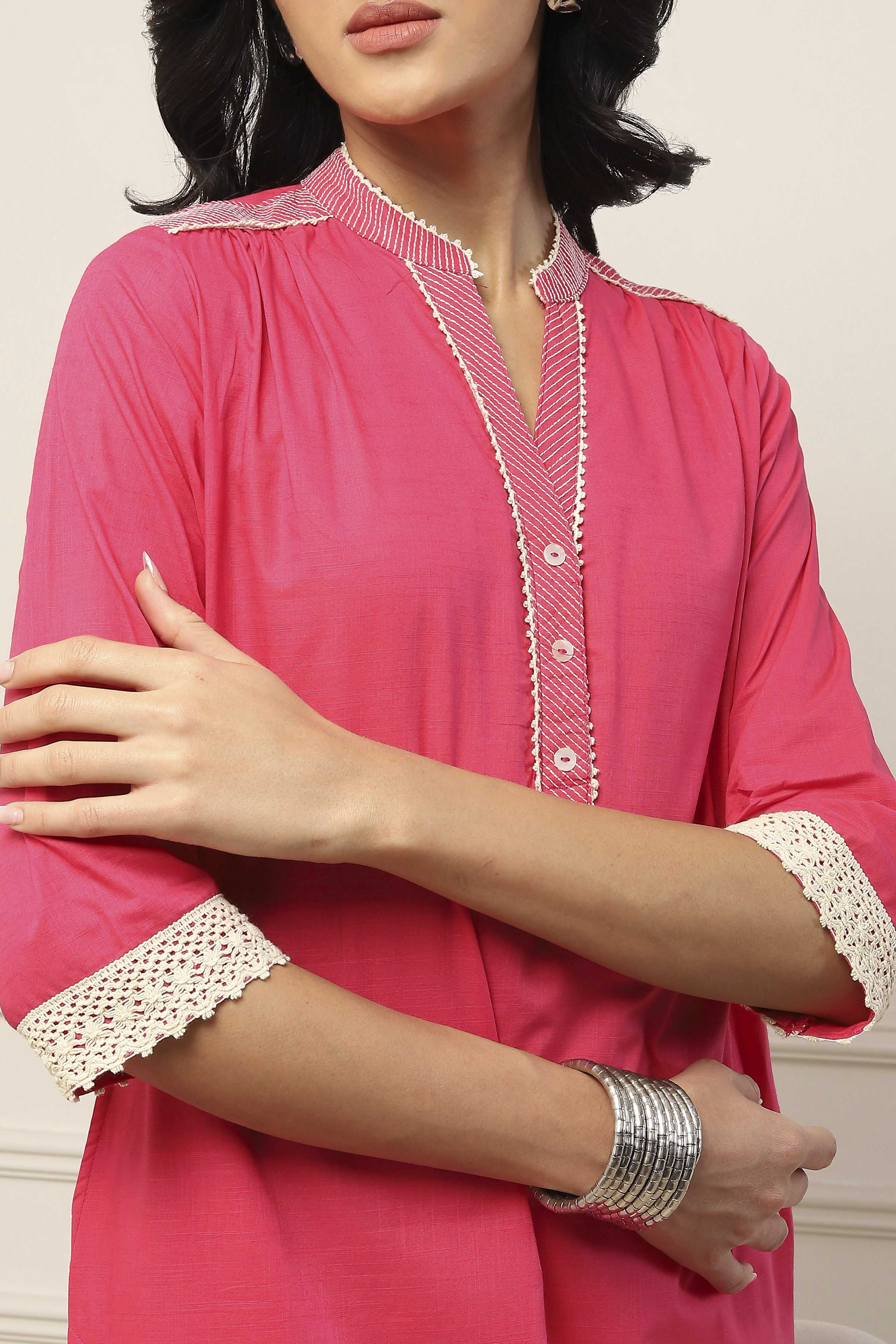 Pink Cotton Solid Straight Kurta image number 1