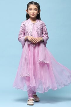 Lilac Cotton Blend Flared Kurta Churidar Suit Set Suit Set image number 7