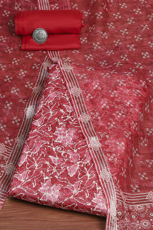 Pink Cotton Kota Floral Printed Unstitched Suit Set image number 0