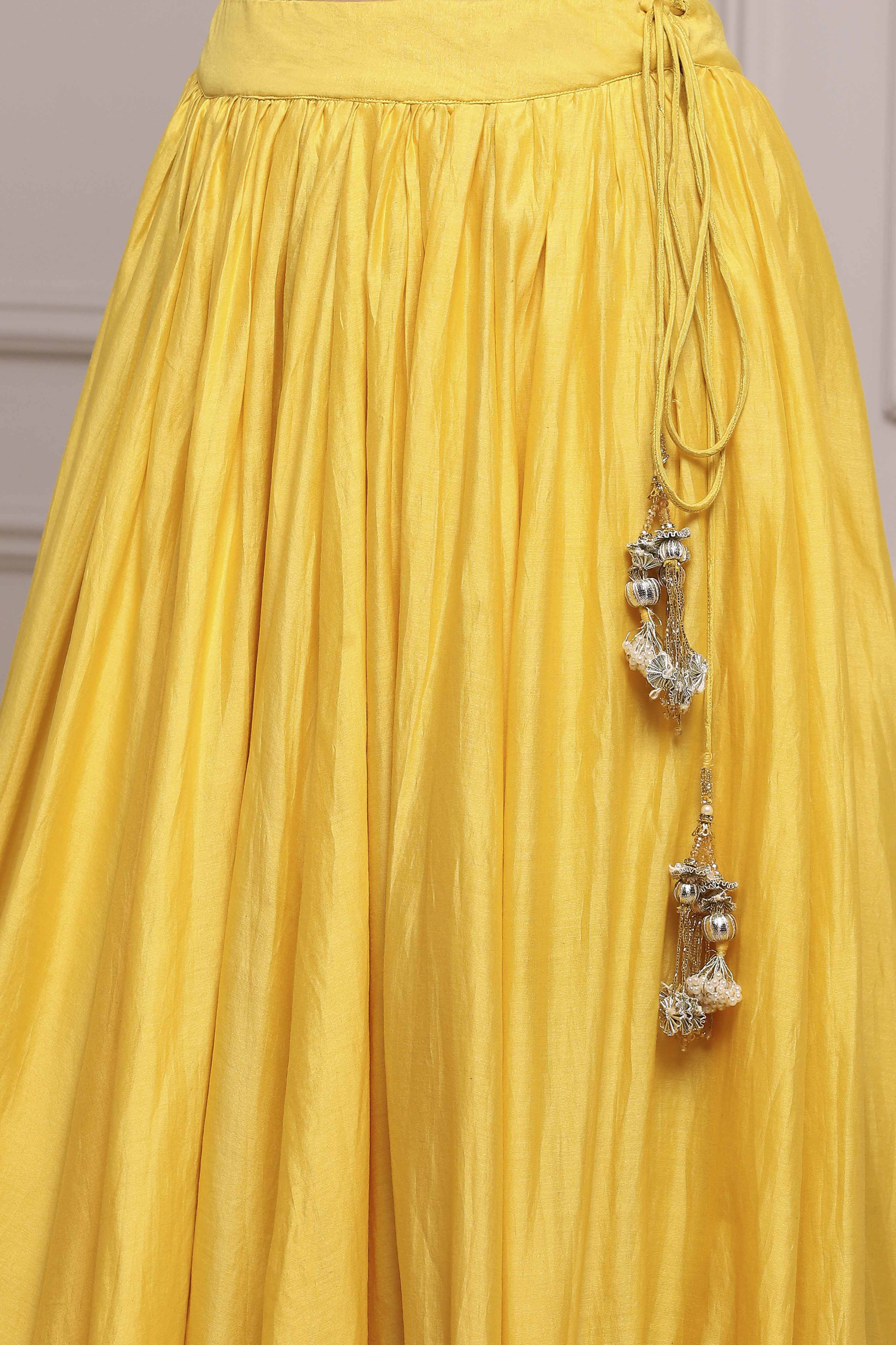 Yellow Olive Cotton Silk Straight Lehenga Set image number 2