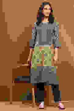 Green Printed Straight Kurta image number 0