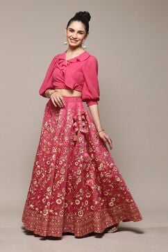 Pink Polyester Straight Kurta Skirt Suit Set image number 3