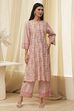 Off-White and Pink Cotton Straight Kurta Set image number 6