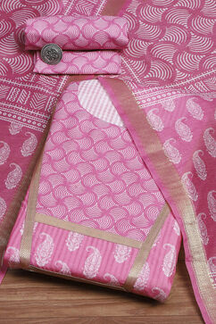 Pink Cotton Digital Print Unstitched Suit Set image number 0