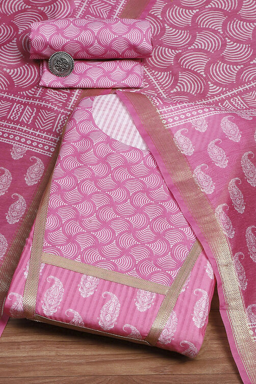 Blue Cotton Digital Print Unstitched Suit Set image number 0