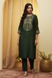 Green Viscose Blend Straight Kurta image number 5