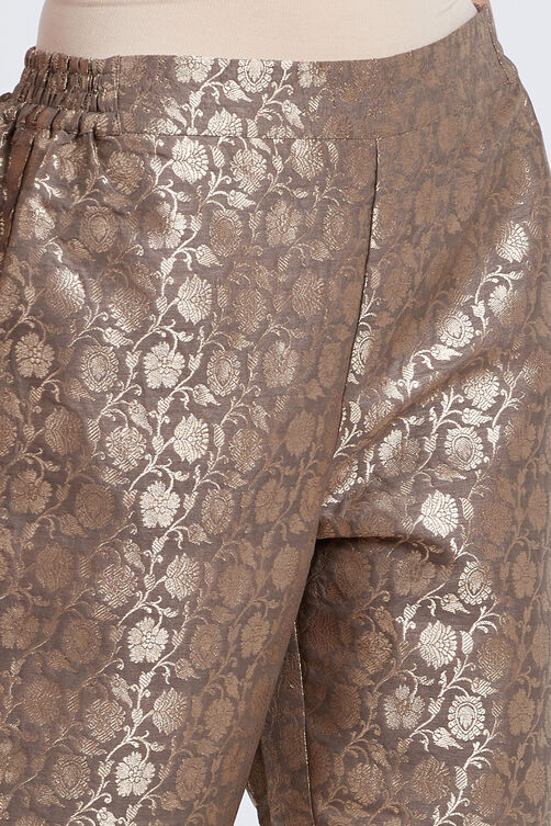 Grey & Gold Poly Metallic Cotton Yarndyed Pant image number 1