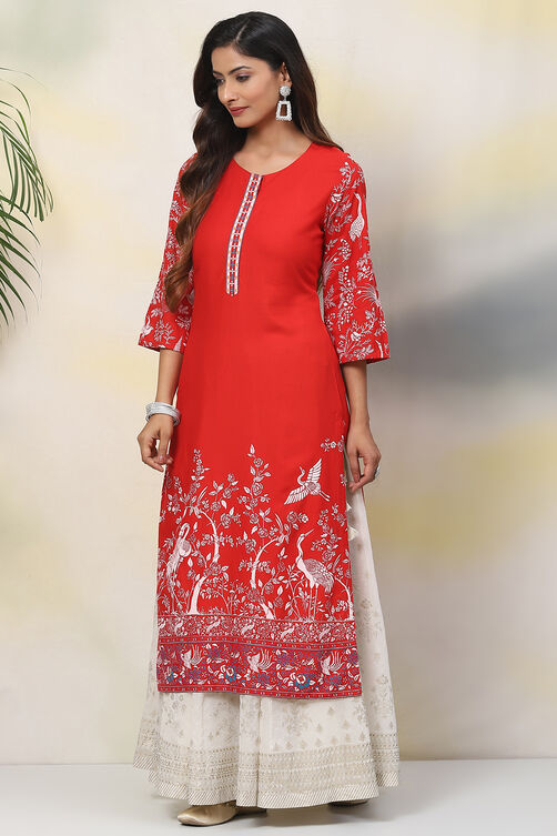 Ochre Straight Viscose Kurta image number 2