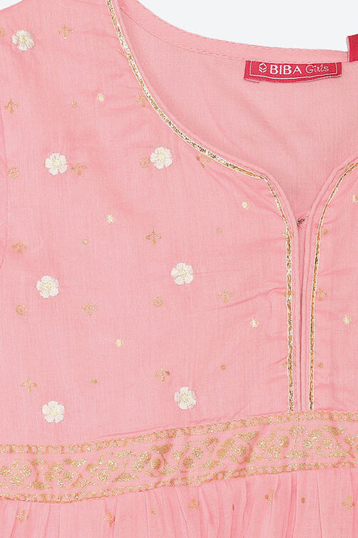 Light Pink Cotton Anarkali Suit image number 1