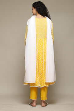 Yellow Cotton Anarkali Kurta Pants Suit Set image number 4