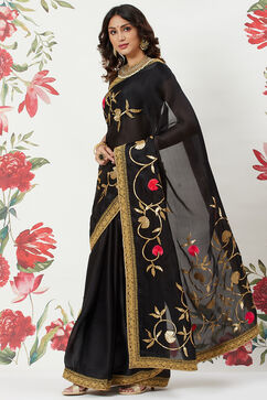 Rohit Bal Black Chanderi Silk Solid Saree With Blouse image number 3