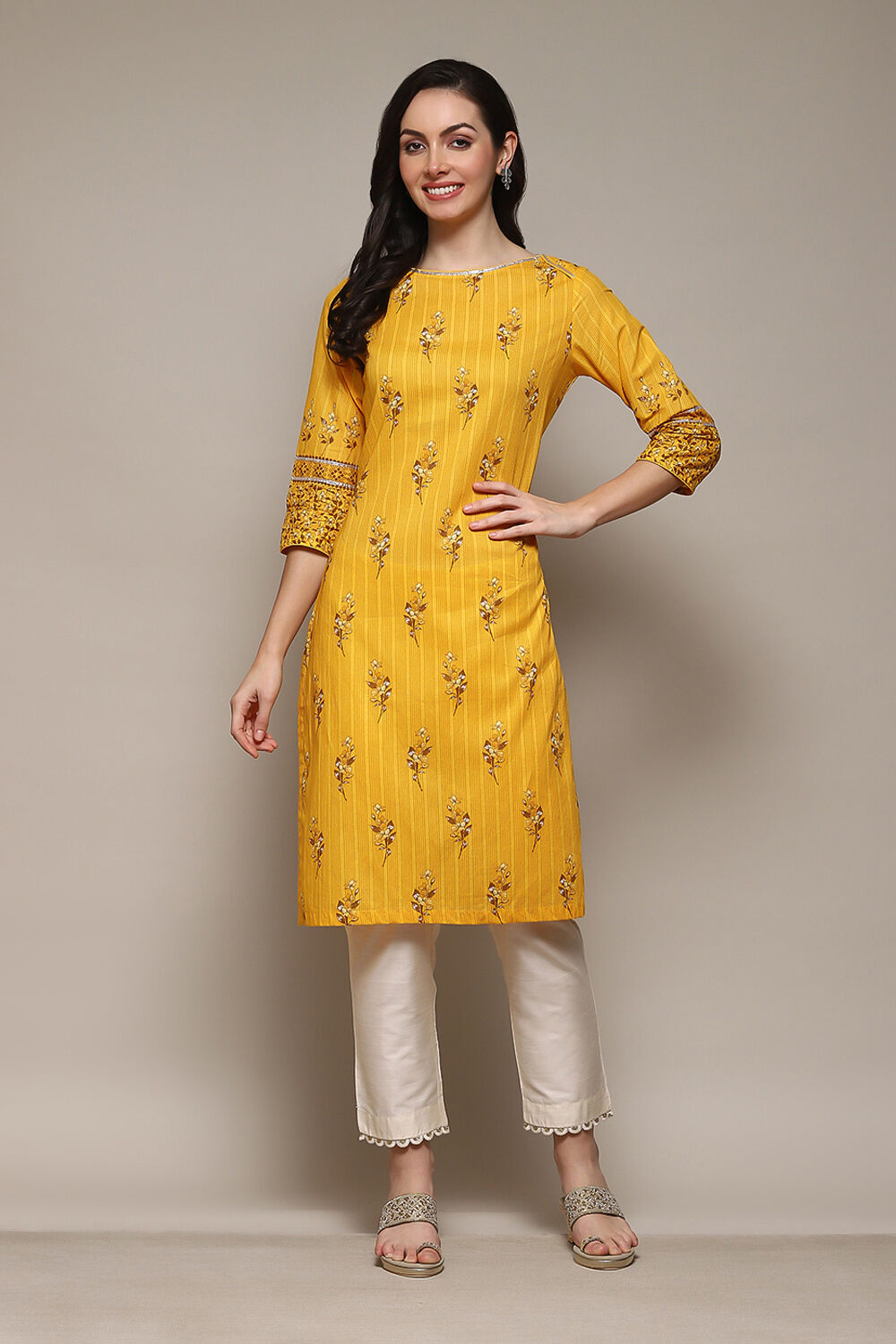 Green Cotton Straight Printed Kurta image number 5