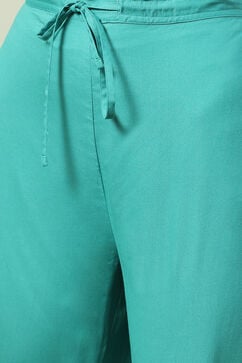 Turquoise Viscose A-Line Kurta Palazzo Suit Set image number 2