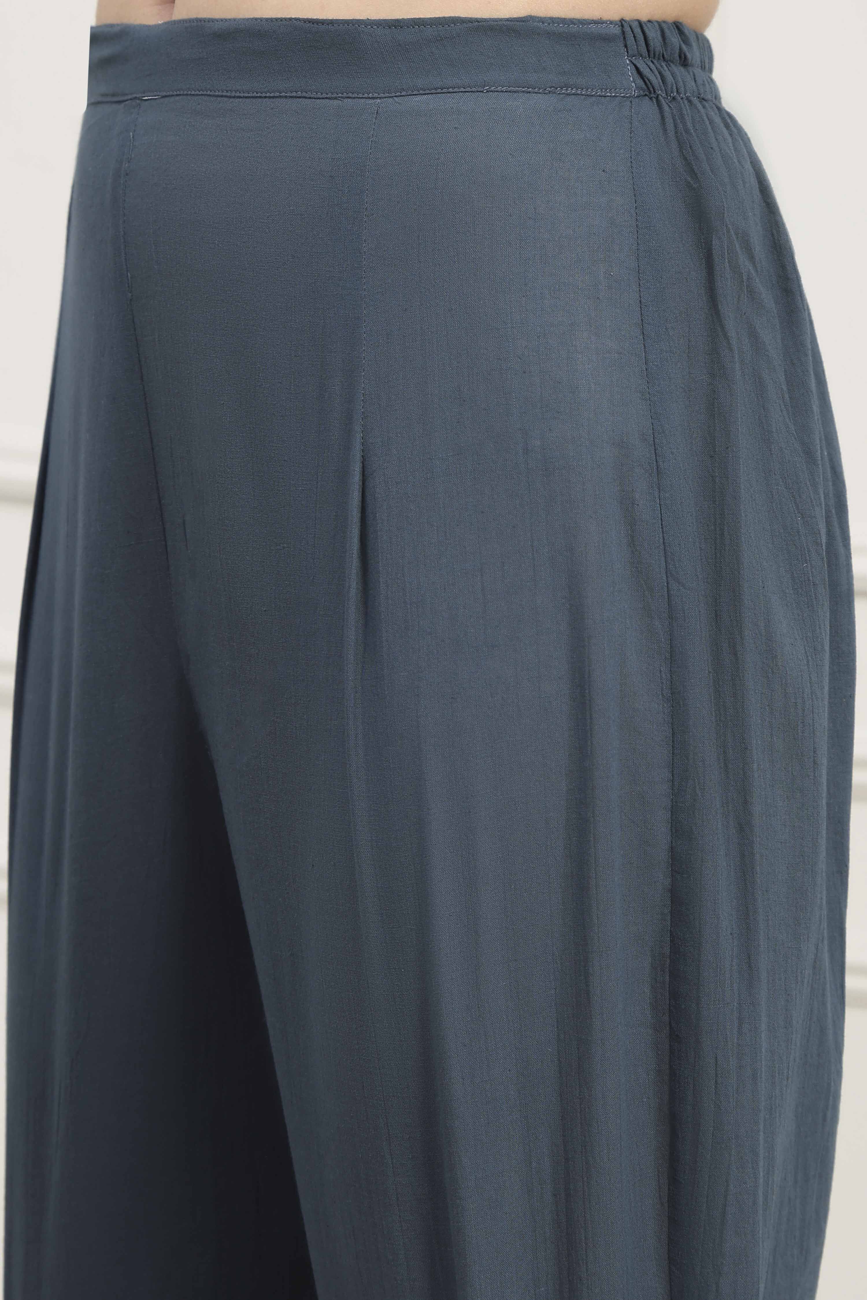 Off White Cotton Blend Schiffli Unstitched Suit Set image number 3