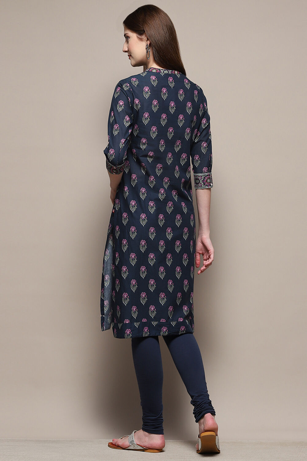 Black Cotton Straight Kurta Churidar Suit Set image number 4