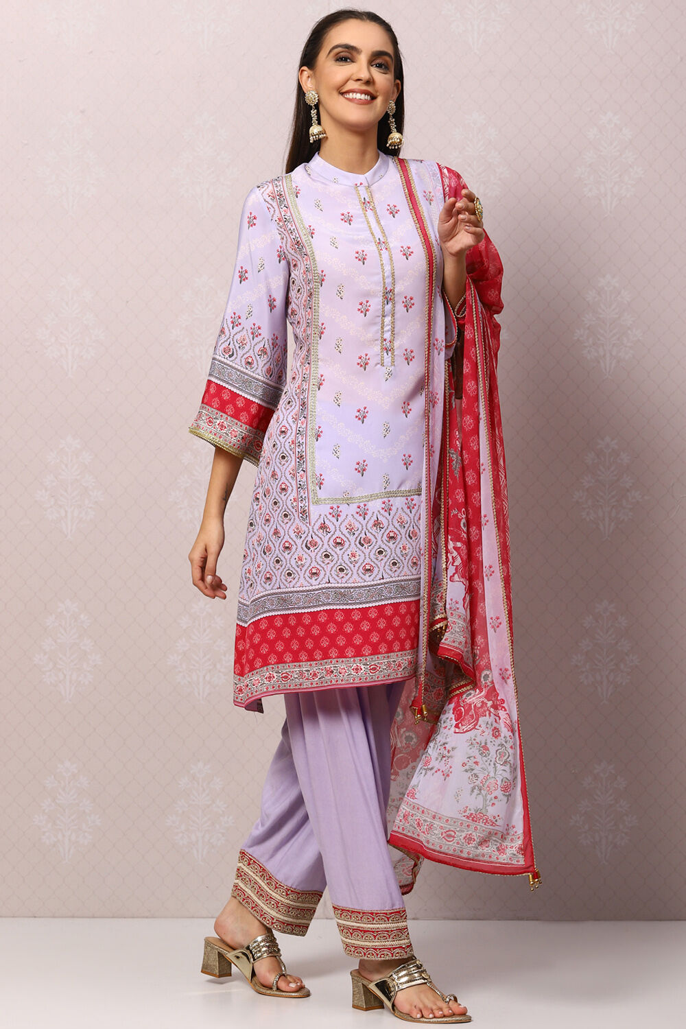 Green Art Silk Straight Kurta Salwar Pant Suit Set image number 6