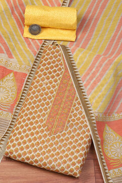Yellow Chanderi Digital Print Unstitched Suit Set image number 0