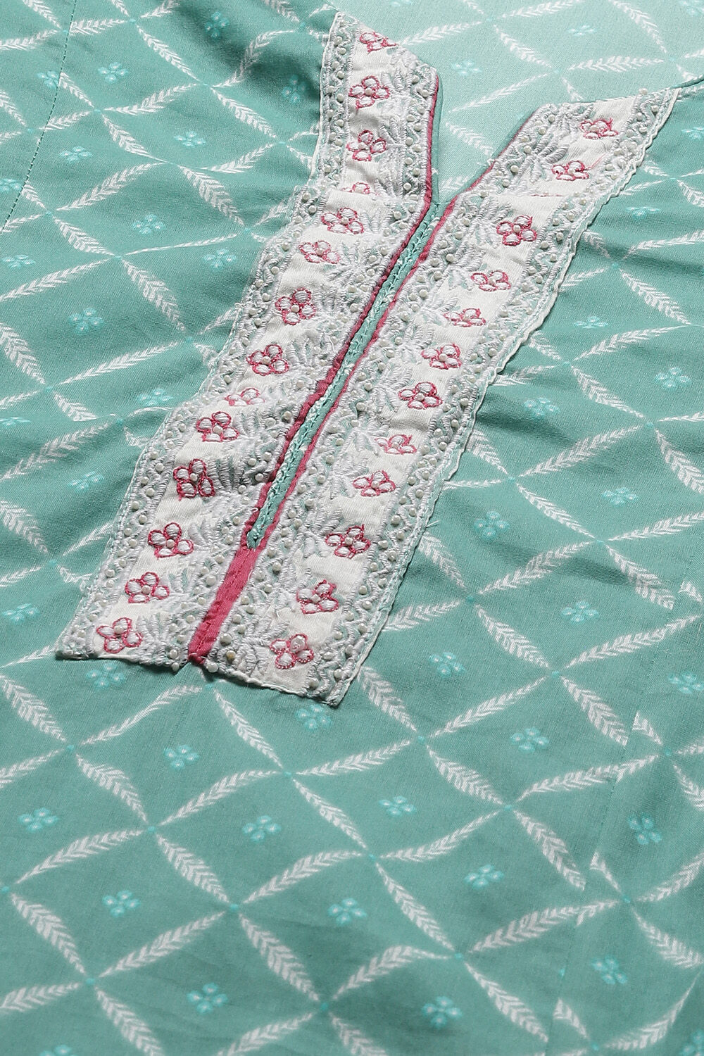 Turquoise Cotton Anarkali Kurta Palazzo Suit Set image number 2