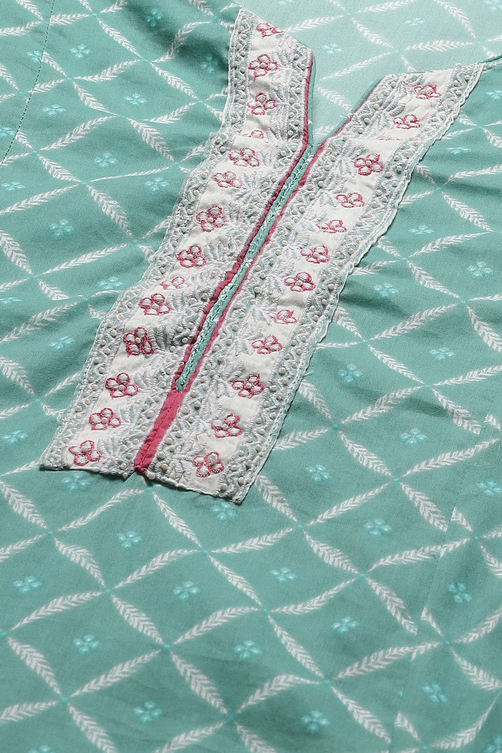 Turquoise Cotton Anarkali Kurta Palazzo Suit Set image number 2