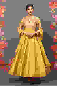 Rohit Bal Mustard Cotton Blend Anarkali Kurta Suit Set image number 0