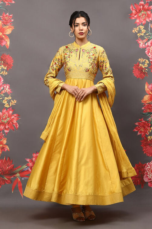 Rohit Bal Mustard Cotton Blend Anarkali Kurta Suit Set image number 0