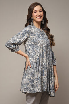 Navy Rayon Printed Kurti image number 4