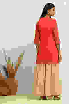 Orange Embroidered Festive Straight Suit Set image number 4