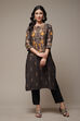 Black Cotton Straight Printed Kurta image number 1