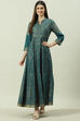 Teal Cotton Flared Printed Dress image number 5