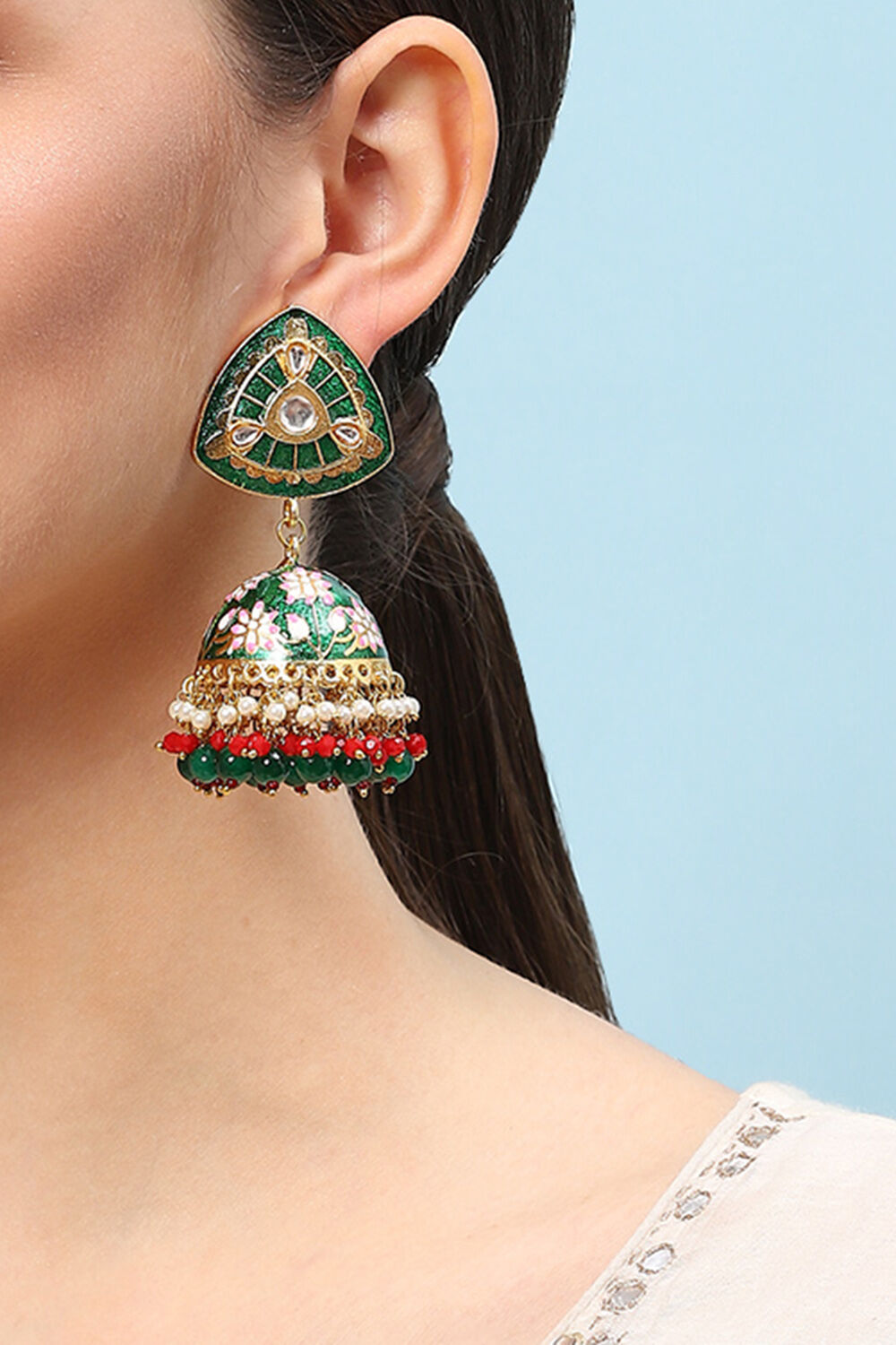 Green Alloy Earrings image number 1