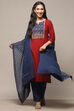 Maroon Cotton Unstitched Suit Set image number 1