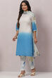 Ice Blue Poly Viscose Straight Kurta Slim Pant Suit Set image number 3