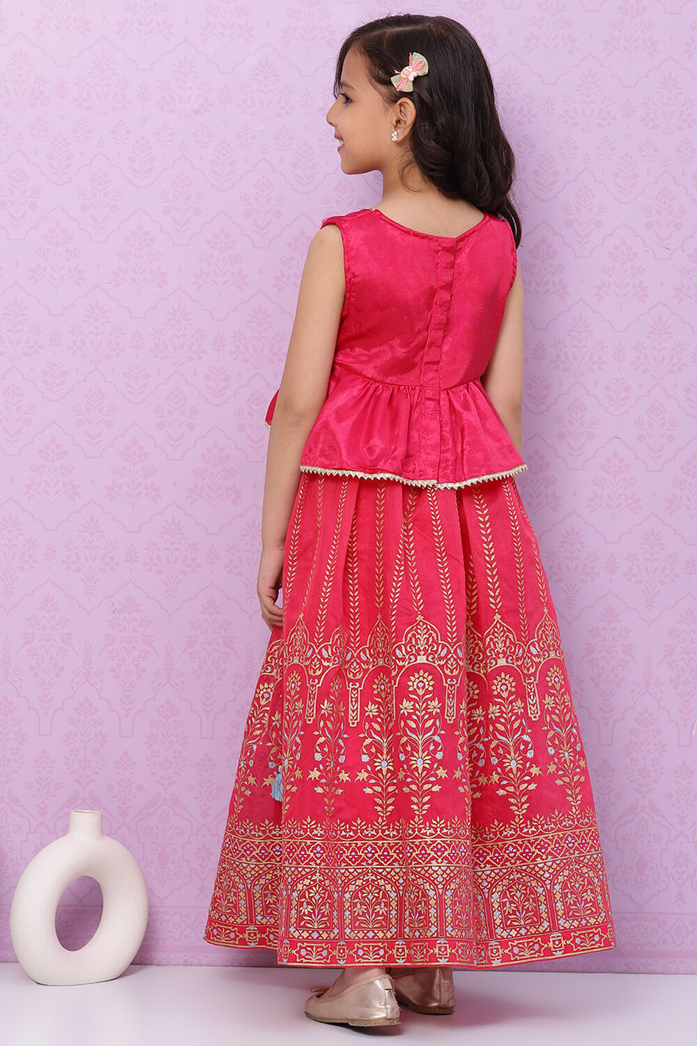 Plum Art Silk Flared Lehenga image number 4