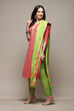 Pink Cotton Handloom Unstitched Suit Set image number 6