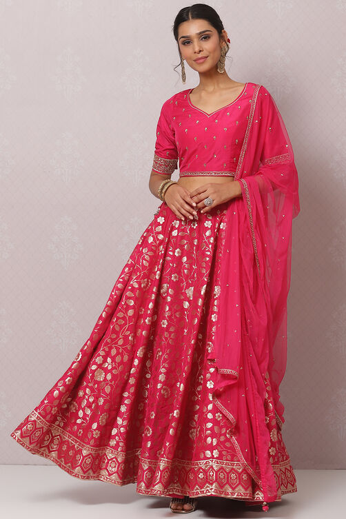 Hot Pink Straight Art Silk Lehenga Set image number 0