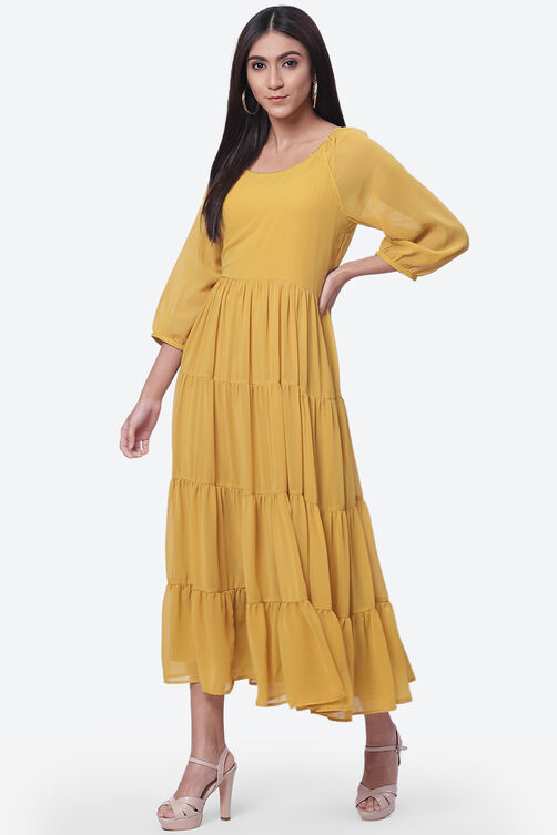 Mustard Art Silk Fusion Dress image number 0