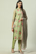 Olive Green Straight Kurta Regular Pants Suit Set image number 0