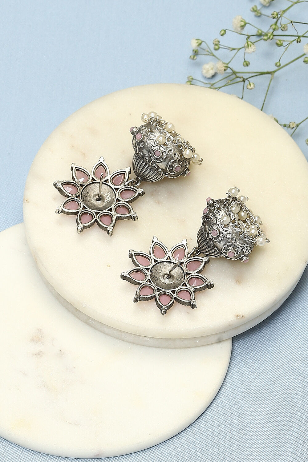 Oxidised Light Purple Brass Earrings image number 2