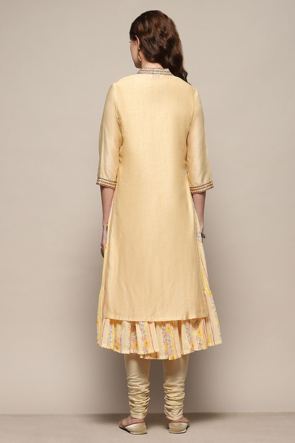 Beige Cotton Blend Embroidered Layered Suit Set image number 5